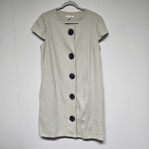 Tash & Sophie Linen Blend Lagenlook Dress Buttons Pockets Cap Sleeves Neutral - Picture 11 of 12
